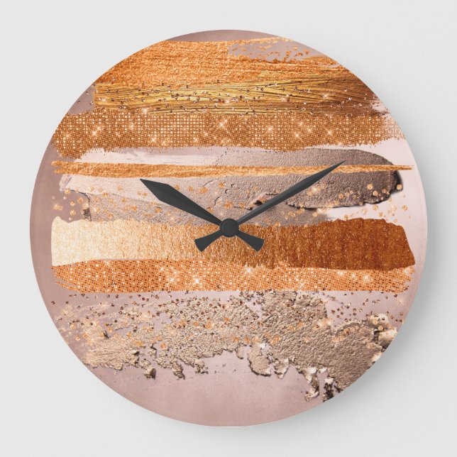 Copper Gold Strokes Glamour Texture Large Clock (Front)