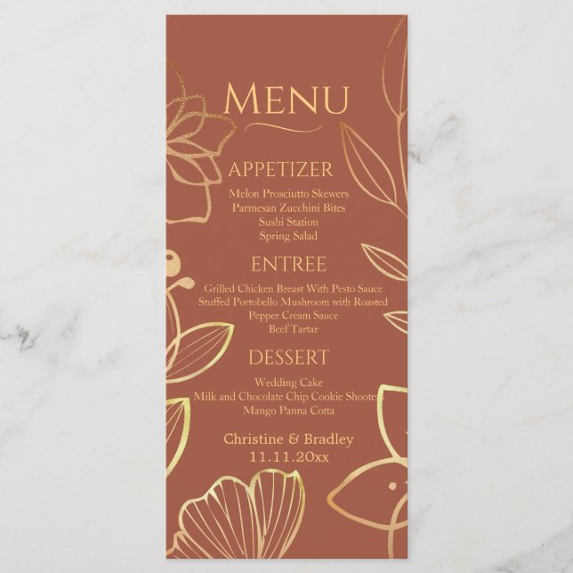 Copper & Gold Wedding Menu (Front)
