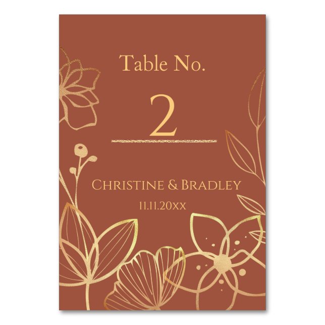 Copper & Gold Wedding Table Number (Front)