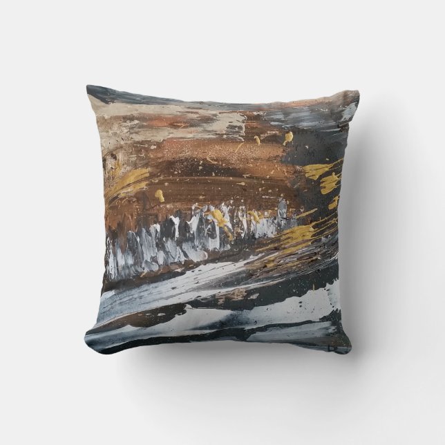Copper, Grey, Gold, White Abstract Art Pillow (Front)