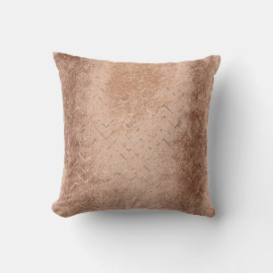 Copper Grungy Rose Gold Lines Metallic Chevron Cushion