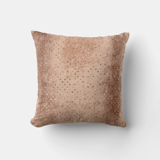 Copper Grungy Rose Gold Metallic Polka Dots Cushion (Front)