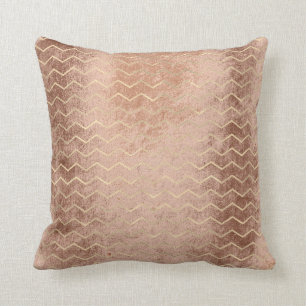 Copper Grungy Rose Lines Metallic Chevron Stripes Cushion