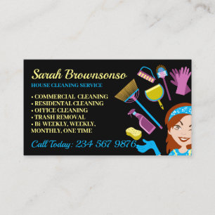 Copper Hair Janitorial Lady House Cleaning Business Card