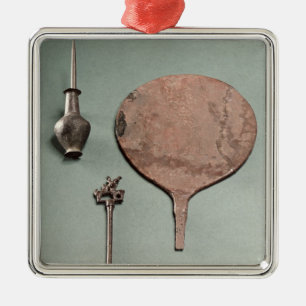 Copper hairpin, collyrium rod with pot and mirror, metal ornament