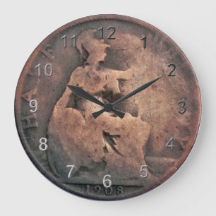 Copper Half Penny Coin Large Clock