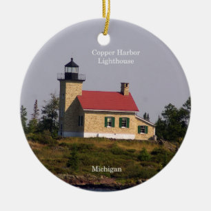 Copper Harbour Lighthouse circle ornament