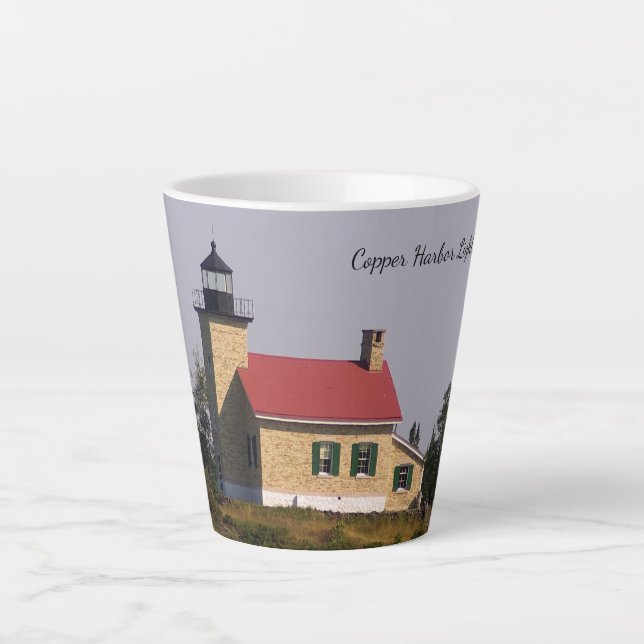 Copper Harbour Lighthouse latte mug (Front)
