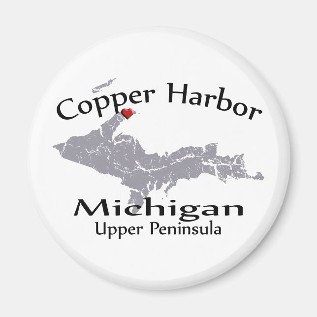 Copper Harbour Michigan Heart Map Design Magnet (Front)