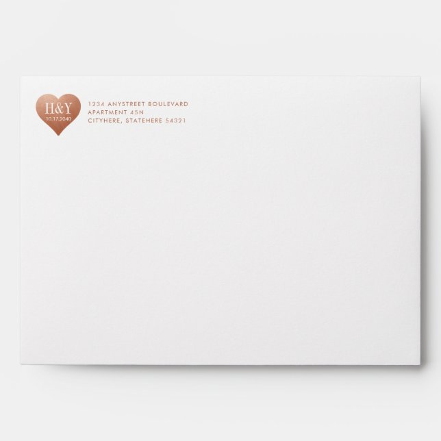 Copper Heart Monogram with Rust Printed Liner Envelope (Front)