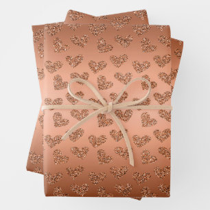 Copper Hearts Glitter Pattern Wrapping Paper Sheet