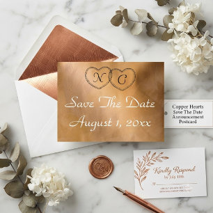 Copper Hearts Save The Date Announcement Postcard