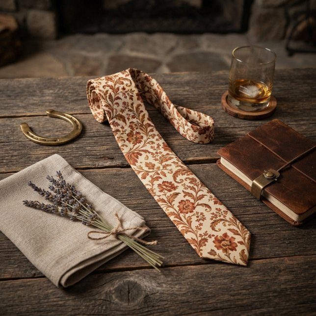Copper Ivory Chintz Floral Scroll Tie (Creator Uploaded)