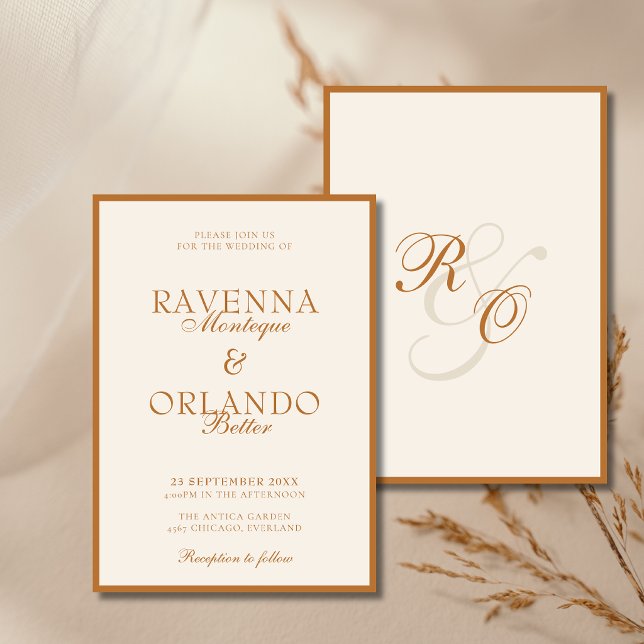 Copper Ivory Monogram Glam | Old Money Wedding Invitation (Creator Uploaded)