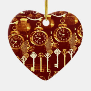 Copper Keys & Clocks Steampunk Dream Foundry Heart Ceramic Ornament