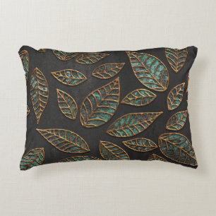 Copper leaves: black grunge texture. decorative cushion