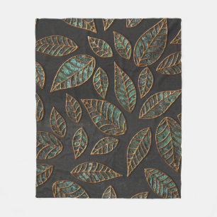 Copper leaves: black grunge texture. fleece blanket