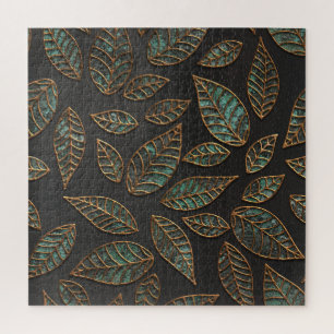 Copper leaves: black grunge texture. jigsaw puzzle