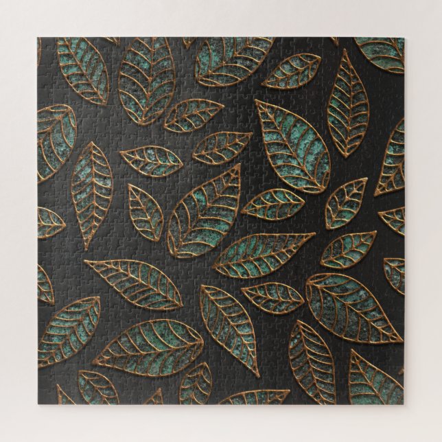 Copper leaves: black grunge texture. jigsaw puzzle (Vertical)