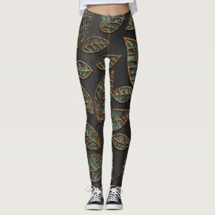 Copper leaves: black grunge texture. leggings