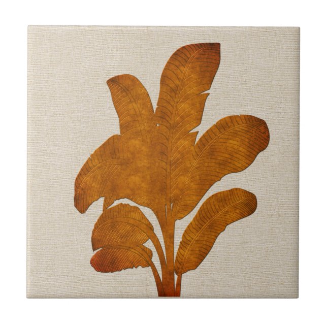 Copper Linen Banana Plant Collage  Ceramic Tile (Front)