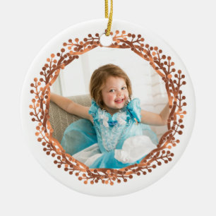 Copper-look Berry wreath & Merry Christmas script Ceramic Tree Decoration
