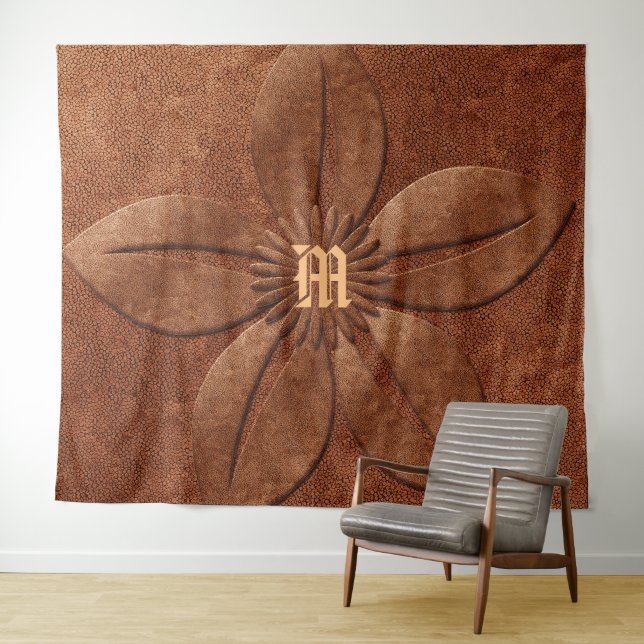 Copper Look Flower Monogram Tapestry (In Situ (Horizontal))