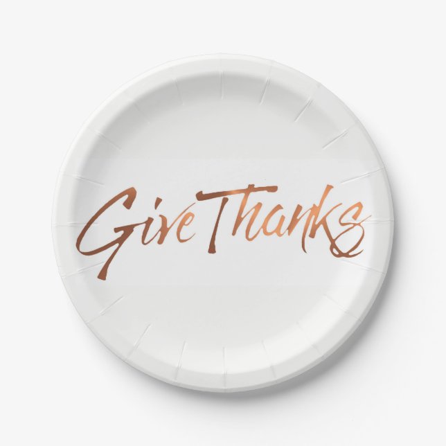 Copper-look Give Thanks script Thanksgiving design Paper Plate (Front)
