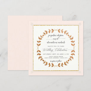 Copper Look Laurel Leaf Wreath Script Typography Invitation