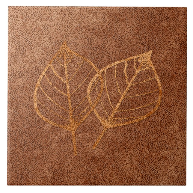 Copper  Look Leaves Ceramic Tile (Front)