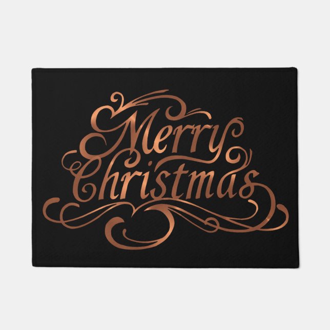 Copper-look Merry Christmas script design Doormat (Front)