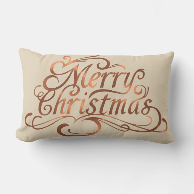 Copper-look Merry Christmas script design Lumbar Cushion (Front)