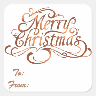Copper-look Merry Christmas script design Square Sticker