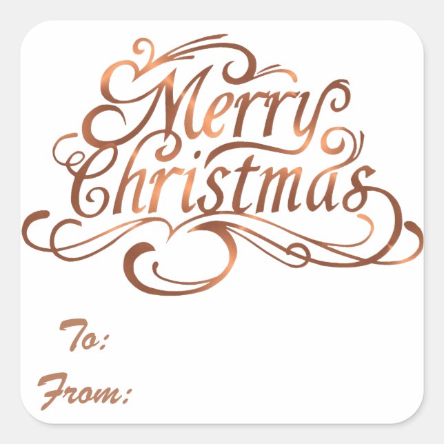 Copper-look Merry Christmas script design Square Sticker (Front)