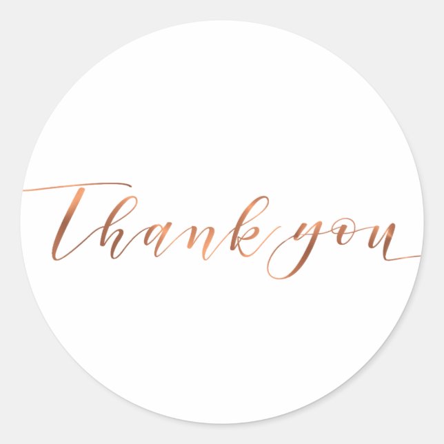 Copper-look Thank You script design Classic Round Sticker (Front)
