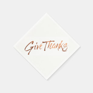 Copper-look Thanksgiving Give Thanks script design Napkin