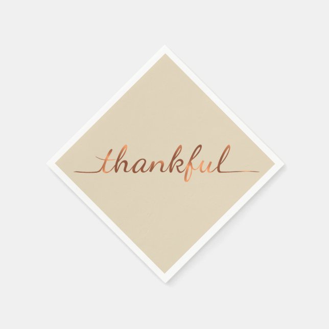 Copper-look Thanksgiving Thankful paper napkins (Corner)