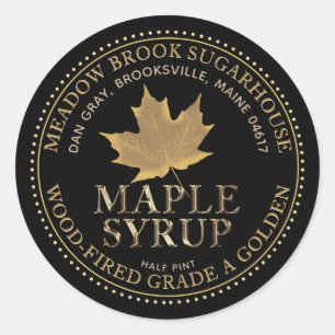 Copper Maple Leaf Maple Syrup Metallic Gold Classic Round Sticker