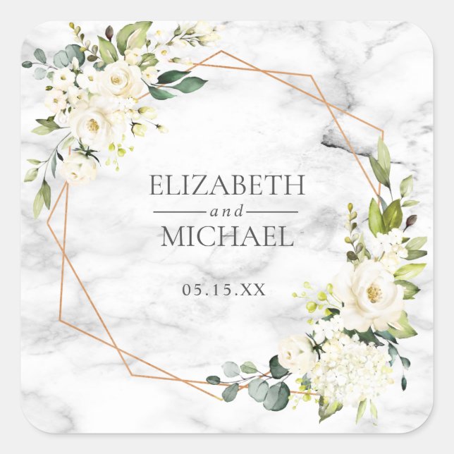 Copper Marble Geometric Floral Wedding Sticker (Front)