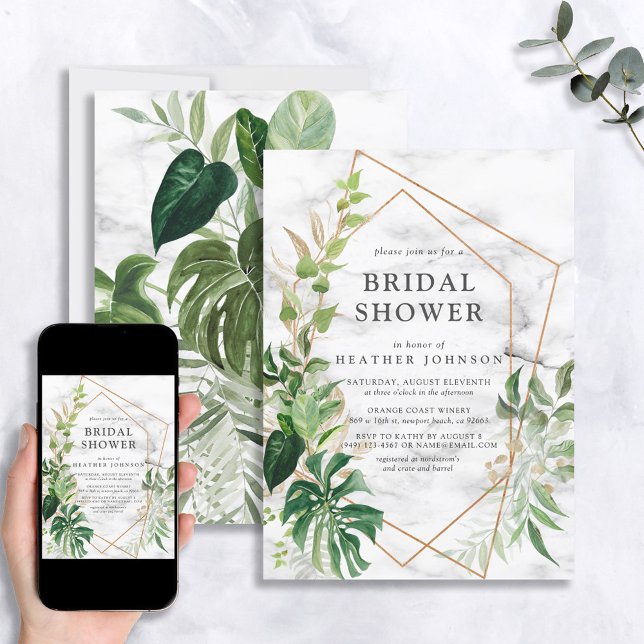 Copper Marble Geometric Tropical Gold Shower Invitation (Creator Uploaded)