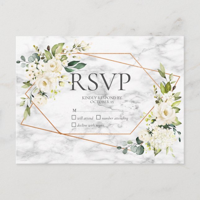 Copper Marble Geometric White Floral No Menu RSVP (Front)