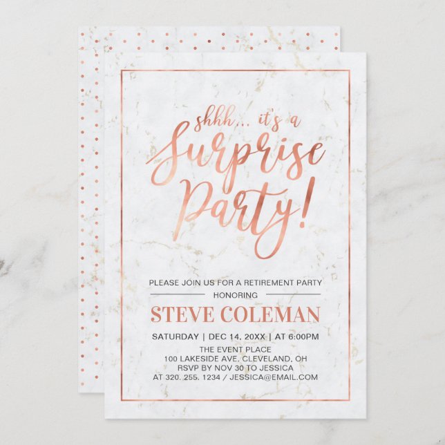 Copper & Marble | Modern Surprise Retirement Party Invitation (Front/Back)