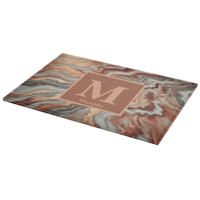 Copper Marble with White and Grey Veins Monogram Cutting Board (Corner)