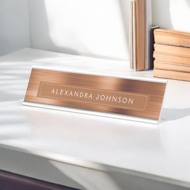 Copper Metallic Foil Modern Elegant Business Desk Name Plate (Creator Uploaded)
