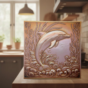 Copper Metallic Iridescent Dolphin ID1223 Ceramic Tile