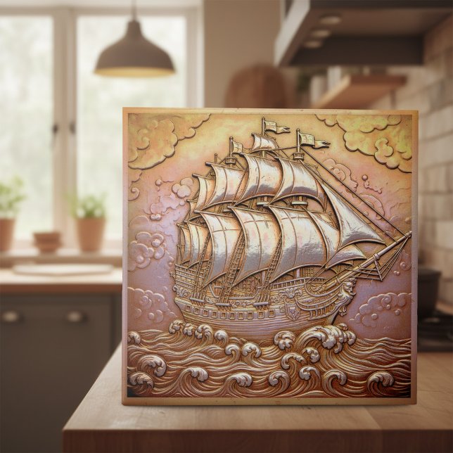 Copper Metallic Iridescent Sailing Ship ID1223 Ceramic Tile (Creator Uploaded)