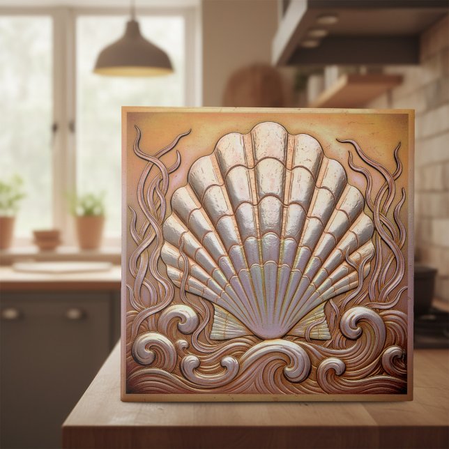 Copper Metallic Iridescent Scallop Shell ID1223 Ceramic Tile (Creator Uploaded)
