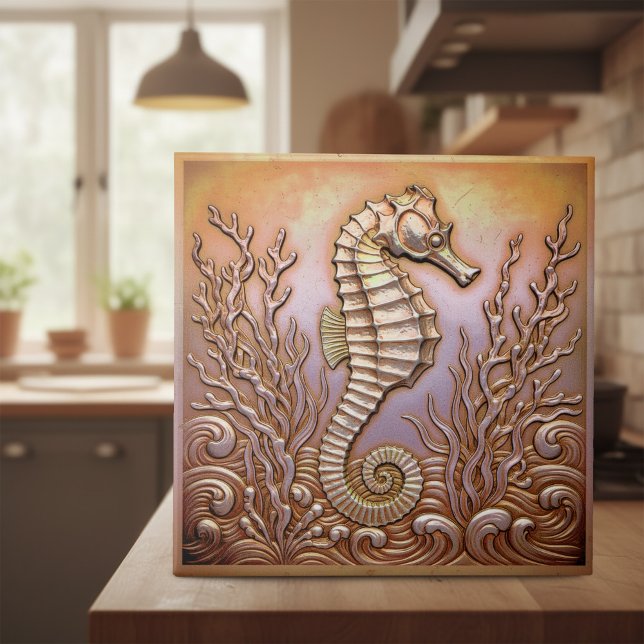 Copper Metallic Iridescent Seahorse D1223 Ceramic Tile (Creator Uploaded)