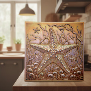 Copper Metallic Iridescent Starfish ID1223 Ceramic Tile