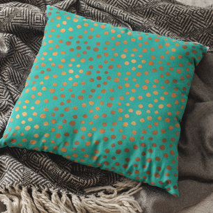 Copper Metallic Teal Patina Polka Dot Modern Cushion